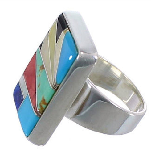 Heavy Multicolor And Sterling Silver Ring Size 6-1/4 WX37609